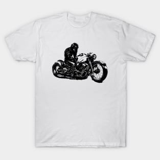 stencil art old motorcycle retro black and white T-Shirt